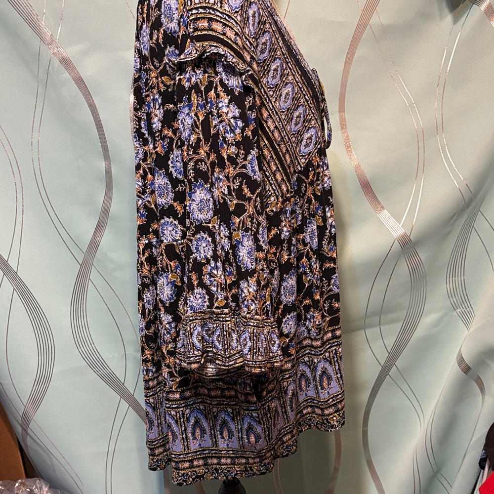 Free People Black and Blue Patterned Blouse - Picture 5 of 16